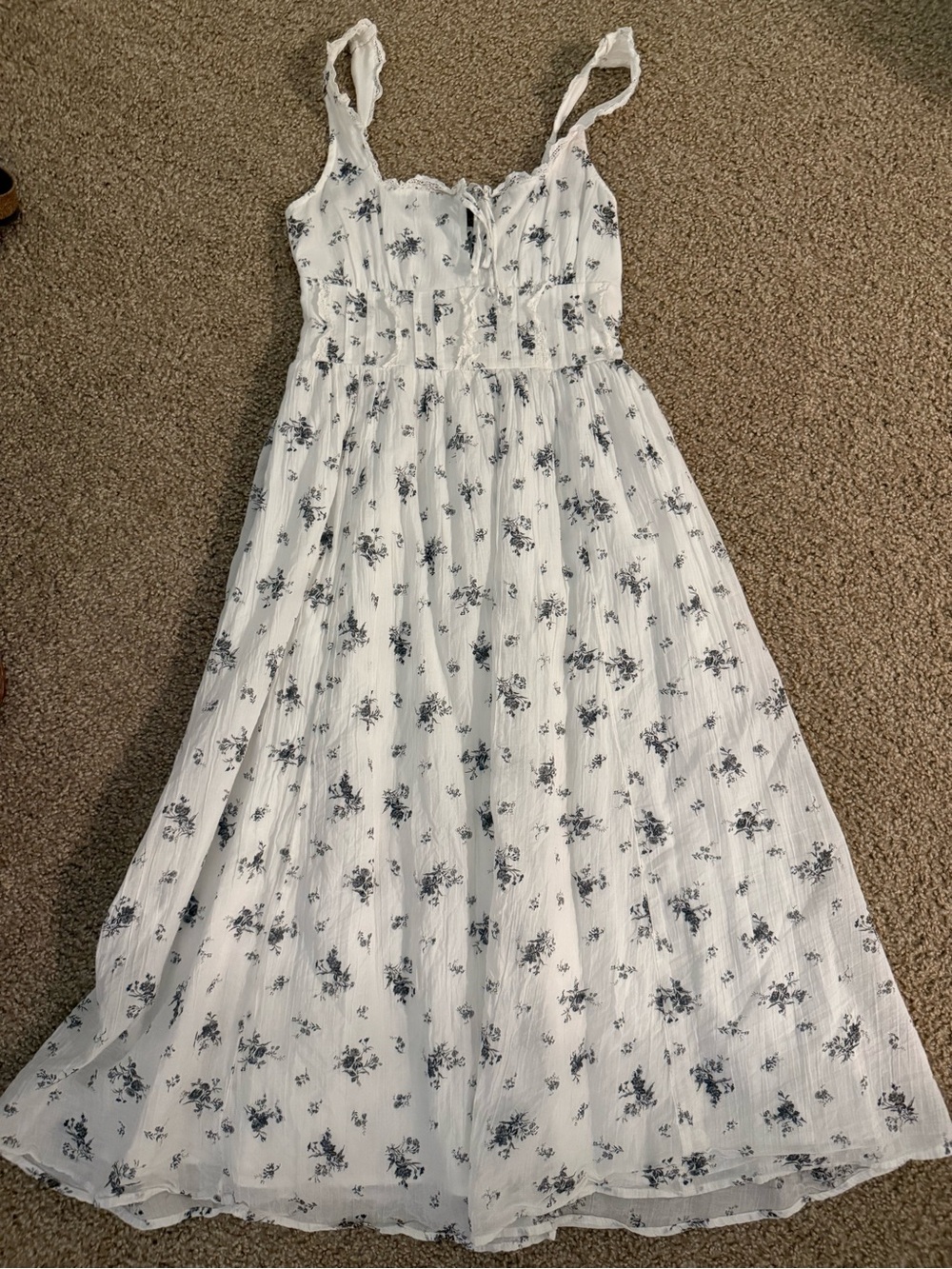 American Eagle Outfitters White Maxi Dress with Black Floral Pattern